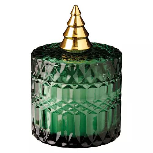 Holiday Glass Jar with Figurine Candle - Under the Christmas Tree, Green