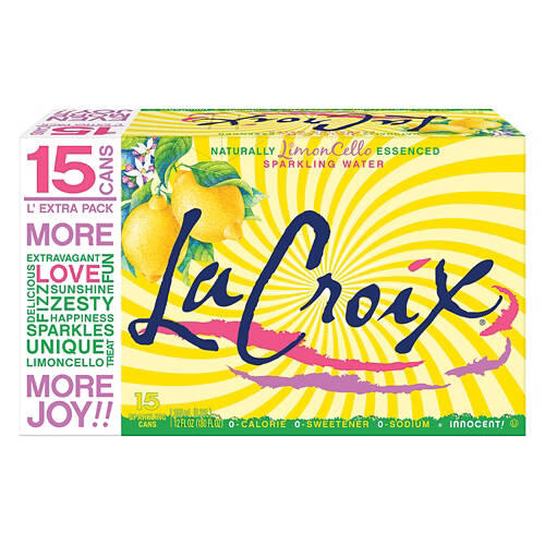 Limon Cello Sparkling Flavored Water, 12 fl oz cans, 15 pack