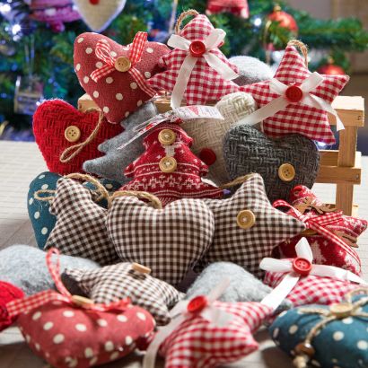 Kerstboomdecoratie in textiel, 6 st.