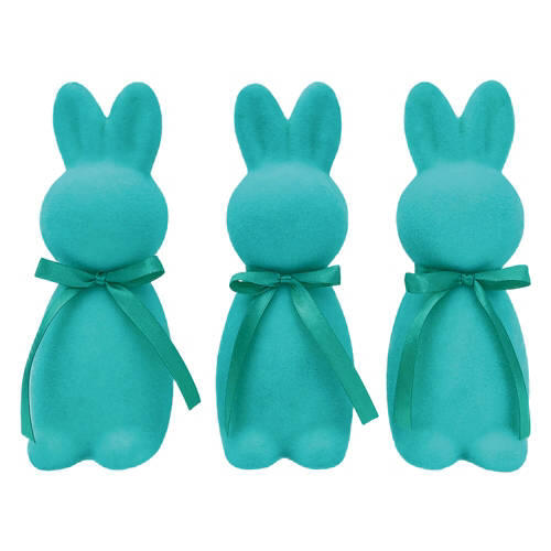 20" Tall Small Flocked Bunnies - Turquoise, 3 pack