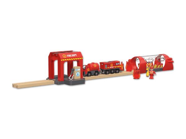 Holz Eisenbahn Bahnhof/Feuerwehr Einsatz-Set