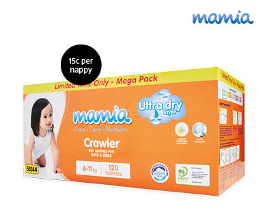 Mamia Mega Box Nappies Crawler 120pk