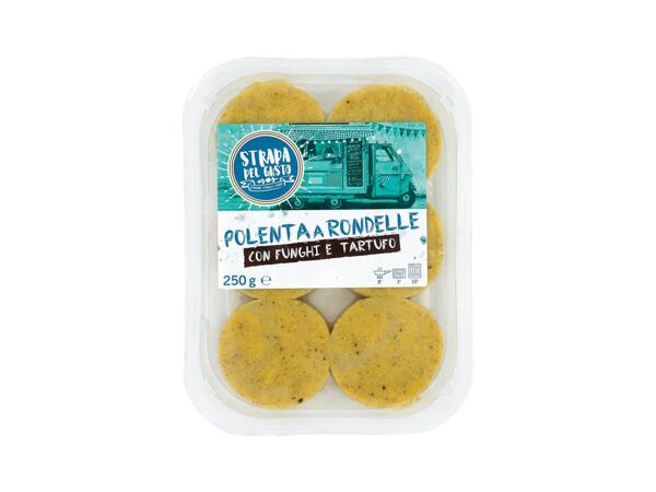 Polenta slices with mushrooms and truffle