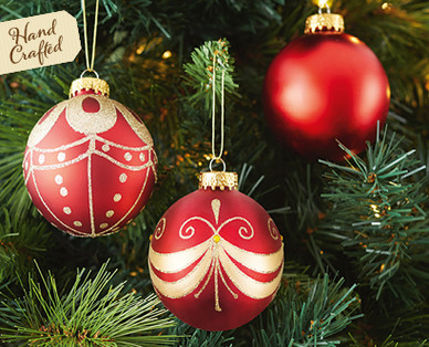 DELUXE HAND CRAFTED GLASS ORNAMENTS 4PK