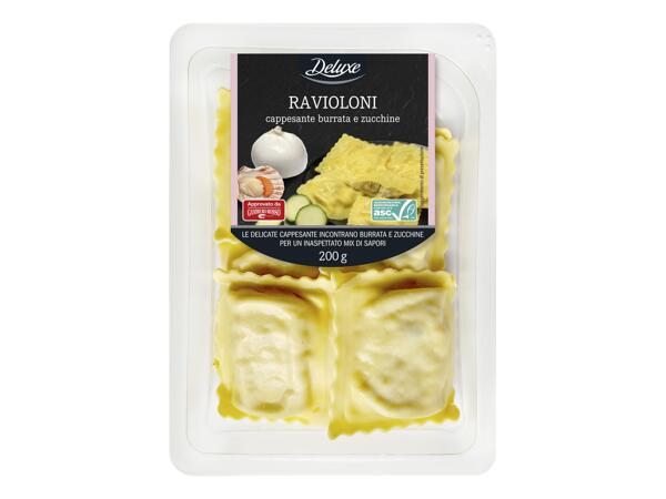 Ravioloni with Scallops, Burrata and Courgettes