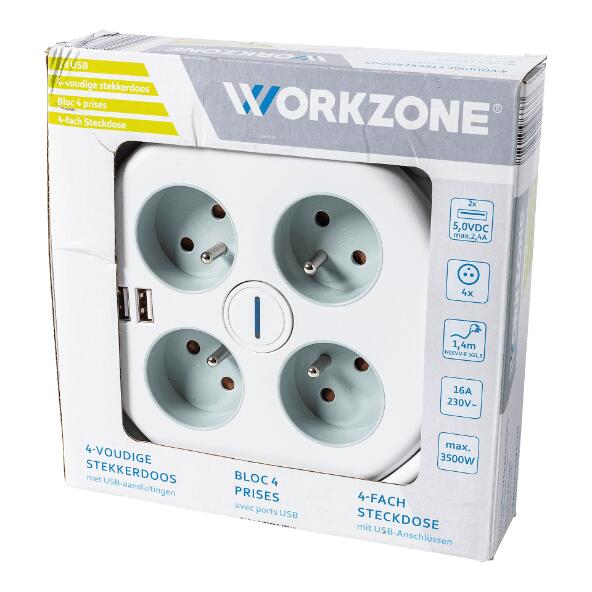 WORKZONE(R) 				Mehrfachsteckdose mit USB-Anschlüssen