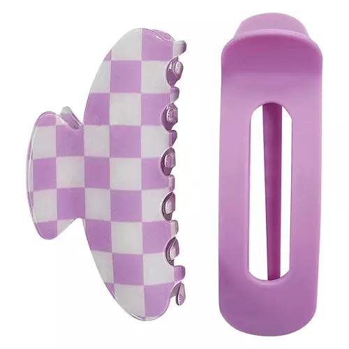 2 Pack Claw Clips, Cream/Lavender Checkered