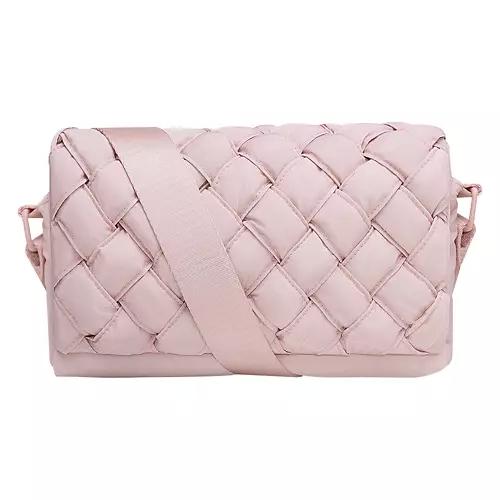 Quilted Woven Crossbody Bag, Pink