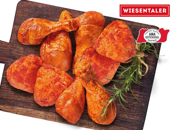 Frische Maishendl Ober- oder Unterkeulen gewürzt