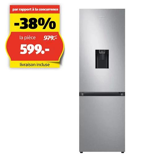 SAMSUNG Réfrigérateur combiné RB7300, 341 litres, D, WiFi, argenté avec poignée encastrée, RB34C632DSA/WS