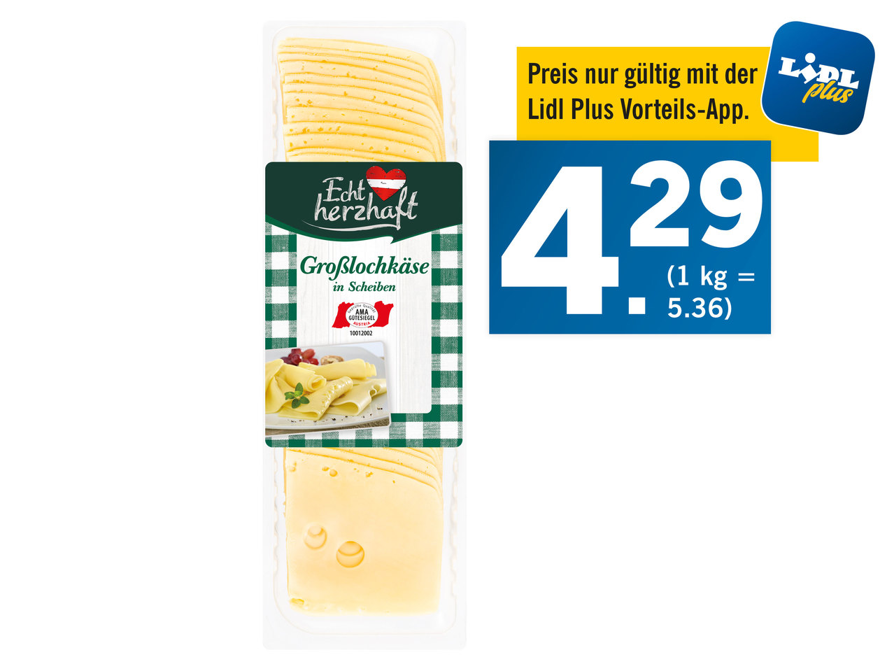 ECHT HERZHAFT Großlochkäse in Scheiben