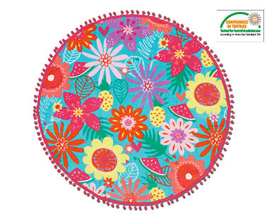 Children's Velour Printed Round Beach Towel with Fringe or Pom Poms