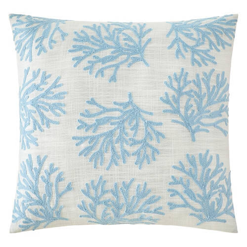 Coastal Decorative Pillow - Blue Coral Embroidered