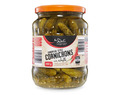 Deli Originals Cornichons with Chilli or Honey 680g