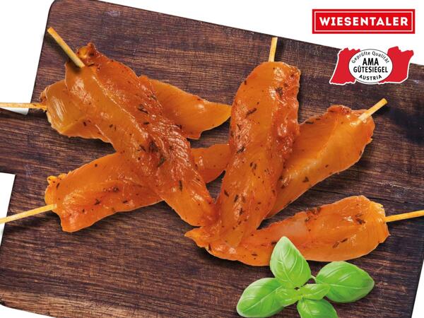 Frische Maishendl Innenfilet-Spieße gewürzt