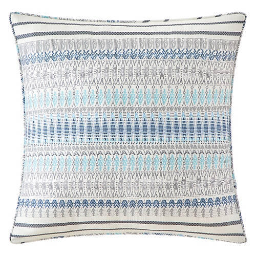 Coastal Decorative Pillow - Blue Stripes Piped Edge
