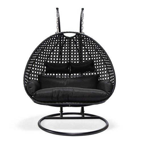 HOME DELUXE TWIN Polyrattan Hängesessel mit Regenabdeckung - Schwarz für 2 Personen