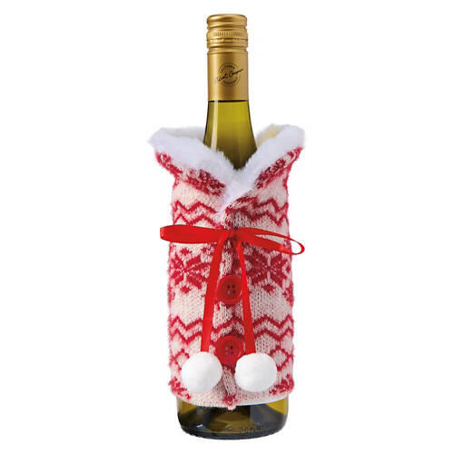 Ugly Sweater Wine Bottle Cover - Fur Red