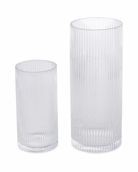 Clear Ribbed Glass Vase 2 Pack