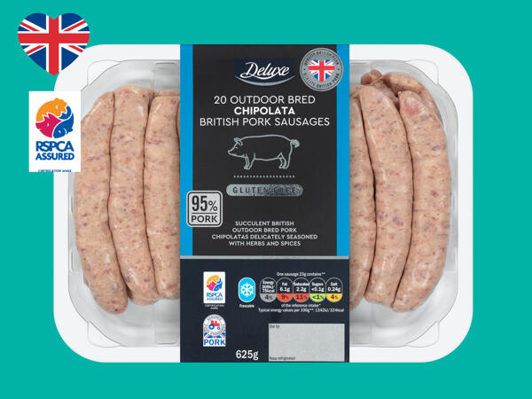 Deluxe 20 Outdoor-Bred Chipolata British Pork Sausages