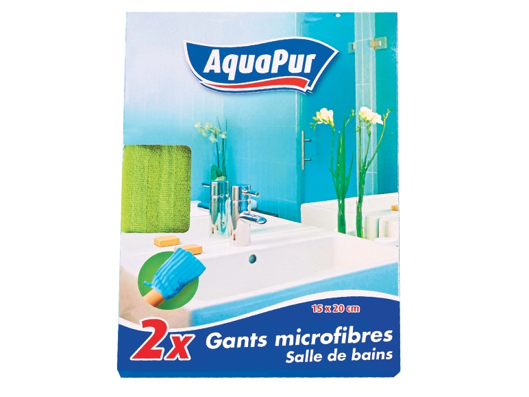 2 gants microfibres pour salle de bains