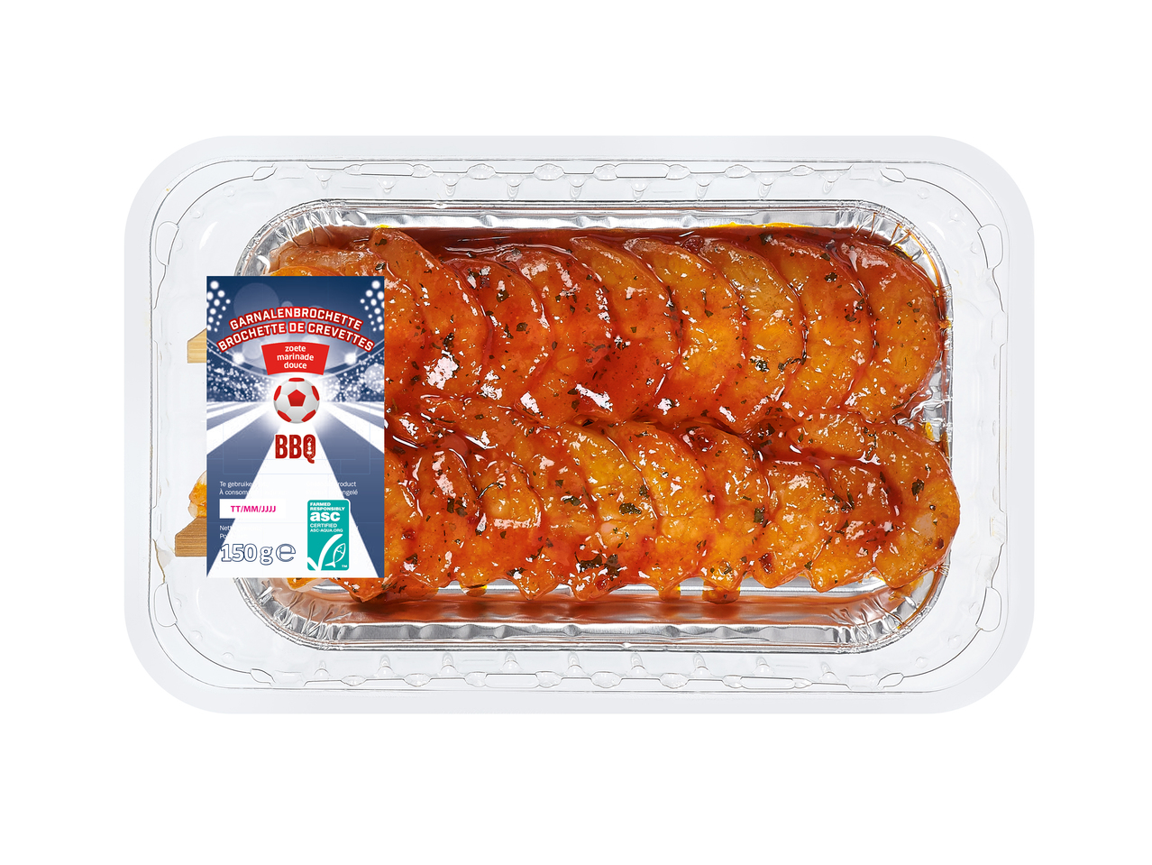 Garnaalspies met duivels pikante marinade