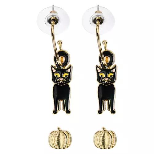 2 Pack Halloween Earrings - Cat & Pumpkin