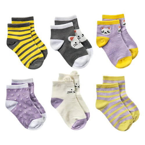 6 Pack Toddler's Low Cut Socks - Yellow, Small