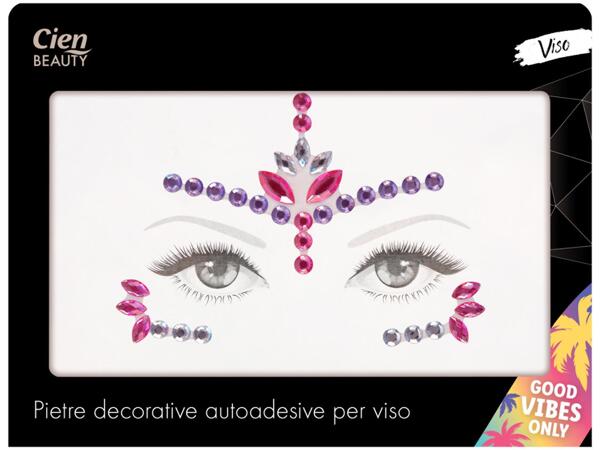 Clip-in hair tinsel, self-adhesive face jewels, stick-on tattoos or self-adhesive nail stickers
