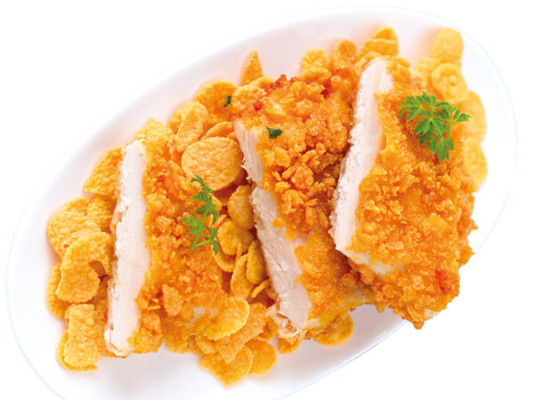 Frische Hendl Minischnitzel in Cornflakes-Panier