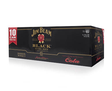 Jim Beam Black Bourbon & Cola 10 x 375ml