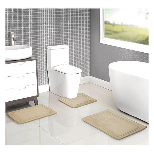 3 Piece Memory Foam Bath Mats, Tan