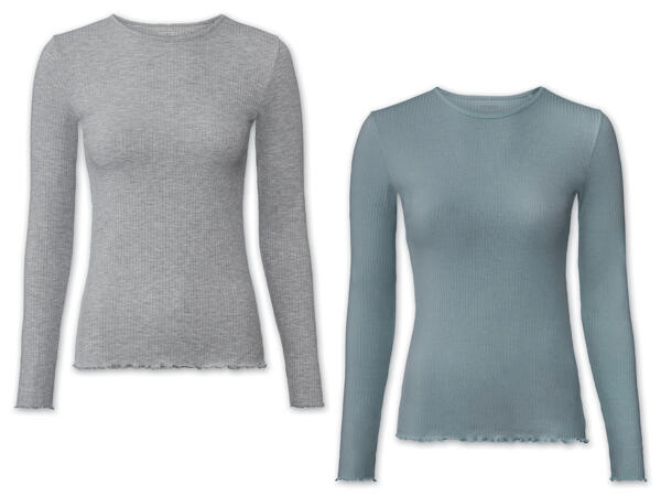 Damen Ripp-Langarmshirt, 2 Stück
