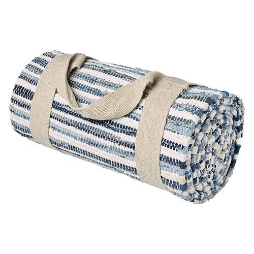 48" x 66" Hand Woven Chindi Rug - Denim White