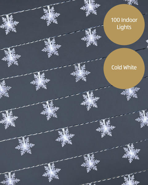 100 LED White Snowflakes