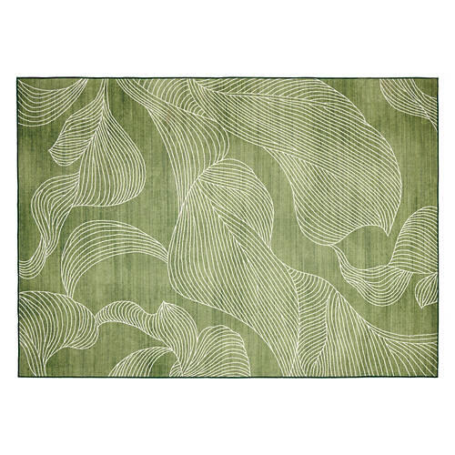 5' X 7' Indoor/Outdoor Washable Area Rug - Green Leaves