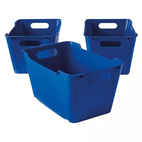 3 Pack Medium Plastic Storage Bins, Blue