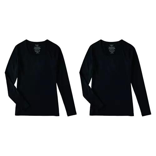 2 Pack Ladies Base Layer Crew Top - Black, L