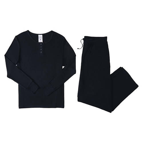 Ladies Pointelle Pajama Set - Black, XL