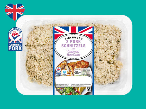 Birchwood 2 British Pork Schnitzels with Garlic & Herb Crumb