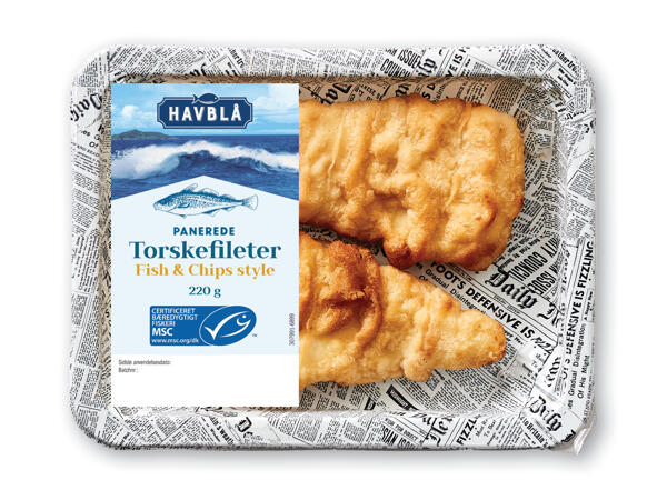 Panerede torskefileter eller fiskeboller