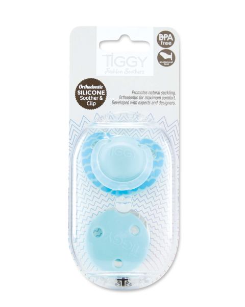 0-6 Months Blue Zig Soother & Clip
