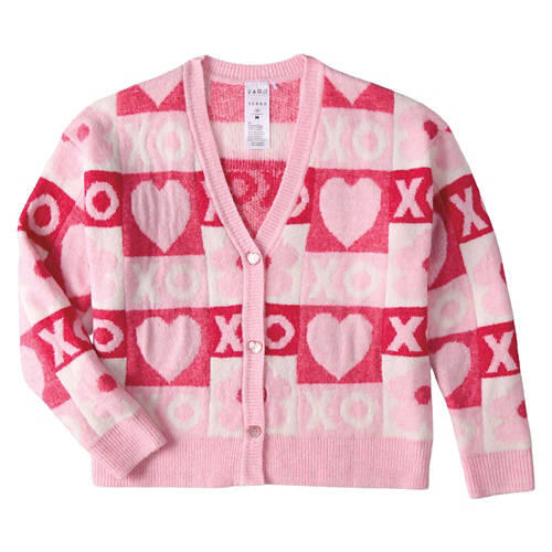 Ladies Valentine's Day Cardigan Sweater - Pink, M
