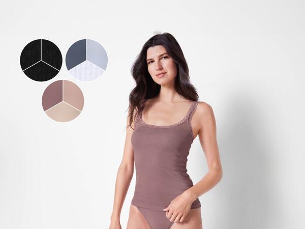 Ladies' ribbed vest tops with lace, 3 pieces