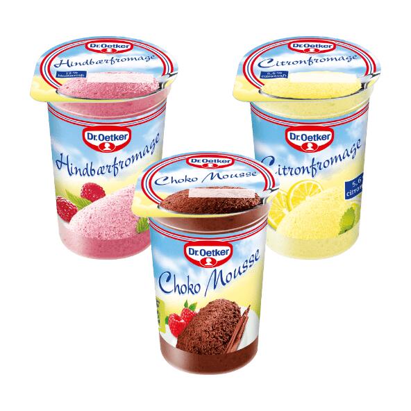 Chokolademousse, citron- eller hindbærfromage