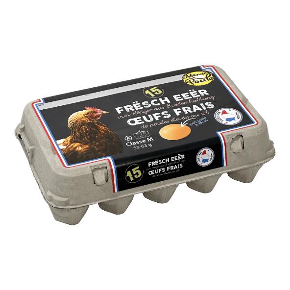 MAMIE POULE(R) 				Œufs de poules élevées au sol, 15 pcs
