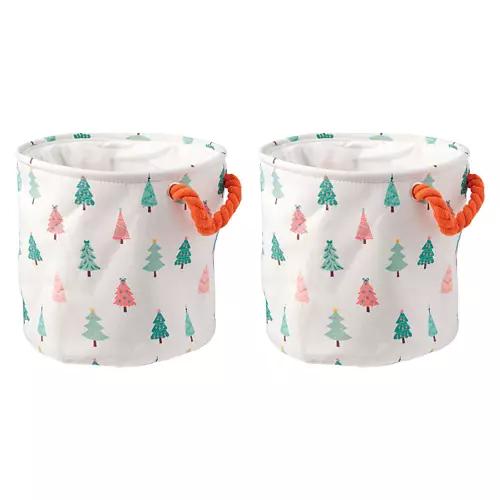 2 Pack Holiday Canvas Bins - Trees