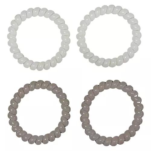 4 Pack Fitness Hair Accessories - Curly Hair Ties, Grey & Brown