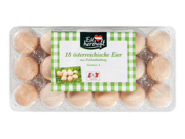 ECHT HERZHAFT 18 Österreichische Eier aus Freilandhaltung