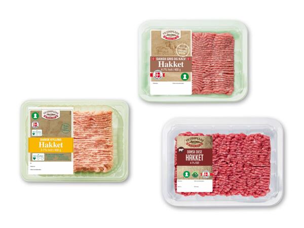 Hakket dansk okse­kød, gris- og kalv eller kylling